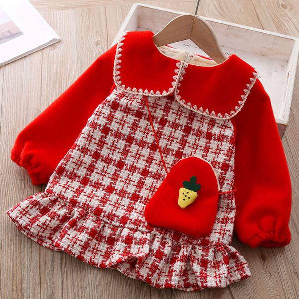 

fragrance and winter new korean sweet little girls' autumn drs lapel lace a-line skirt 2329, Red;yellow