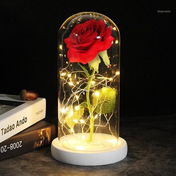 

decorative flowers & wreaths multi colour red rose in a glass dome on wooden base for valentine's gifts led lamps christmas1
