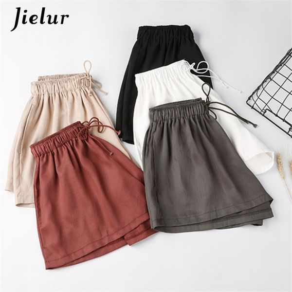 

jielur summer elastic high waist wide leg shorts women solid color casual loose cool short korean drawstring pantalon corto t200701, White;black