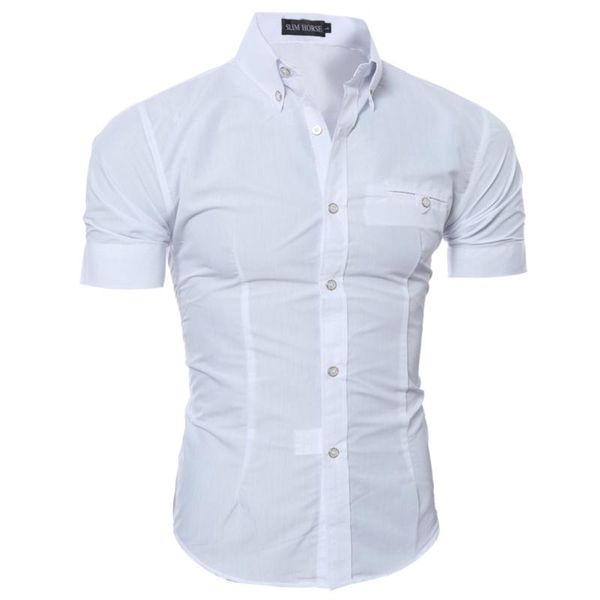 

summer social chemise men's short sleeve shirt 2020 new mens homme solid color business slim fit shirts, White;black