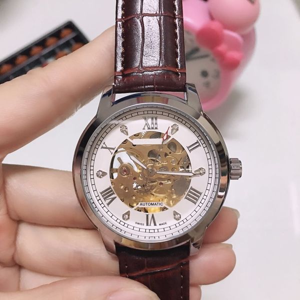 

2022 three stitches automatic mechanical watch fashion watches mens sport watch cart wristwatches leather belt montre de luxe, Slivery;brown