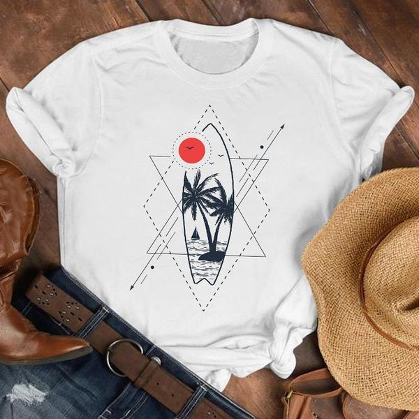 

women lady beach holiday vacation geometric 90s fashion shirt clothes womens female print t tshirt tee graphic t-shirt, White