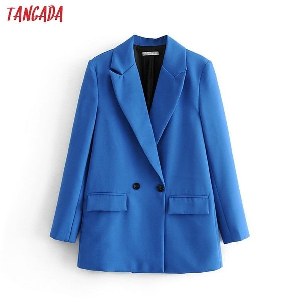 

tangada women elegant blue double breasted suit jacket designer office ladies blazer business wear da47 201114, White;black