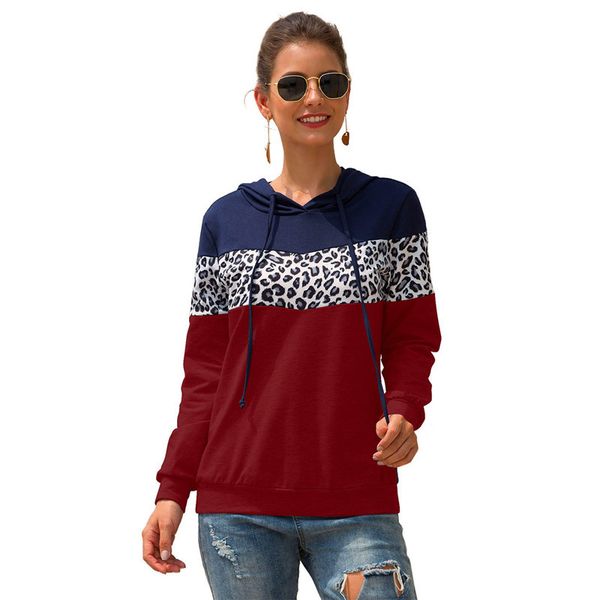 

leopard of the new women printed cords with hoods on sweaters, Black
