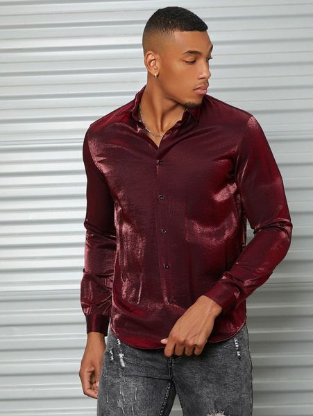 

men solid single button placket shirt 11p8#, White;black