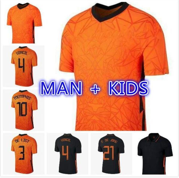 

memphis 2020 netherlands soccer shirt de jong holland de ligt strootman van dijk 2021 football jersey men + kids kit, Black;yellow