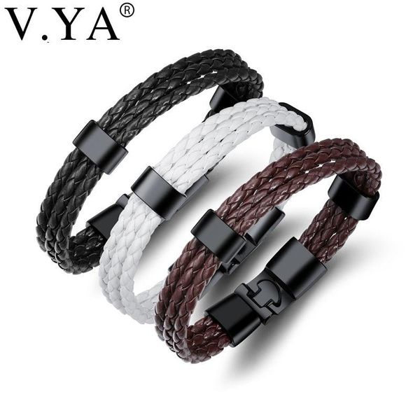 

charm bracelets v.ya fashion multilayer leather for men braided handmade bracelet bangles black/brown rope chain jewelry gift dropship, Golden;silver