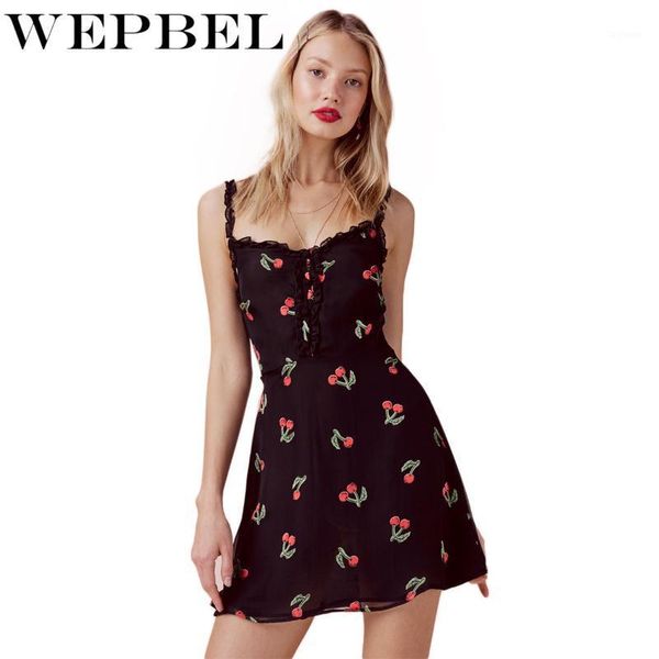 

wepbel dress fashionable cute playful little cherry print lace dresses women spaghetti strap sleeveless clothes1, Black;gray