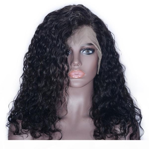 

peruvian water wave lace front wigs glueless human hair wigs unprocessed virgin hair wig for women, Black;brown