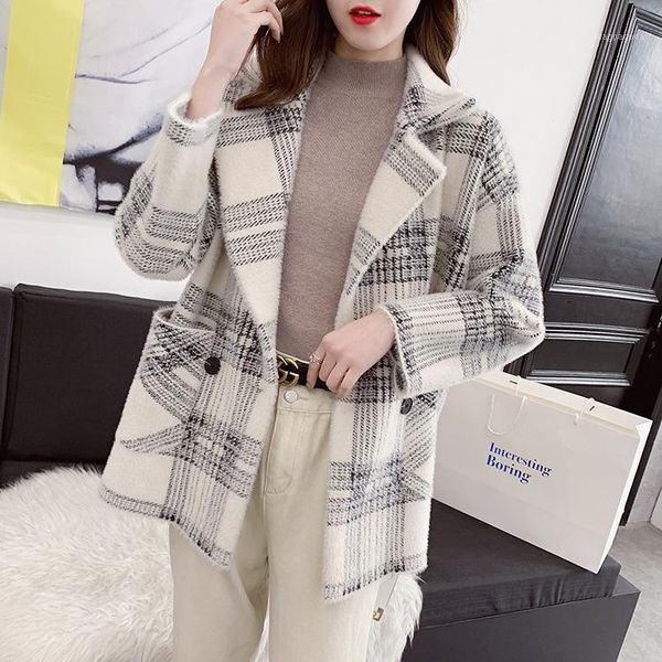 

2021 autumn winter wear new women's fashion leisure medium and long fashion imitation mink velvet knitted overcoat temperament1, Black