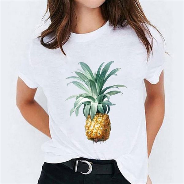 

lady t shirts for women pineapple fruit beach clothing summer autumn ladies print womens graphic t shirt female tee shirt, White