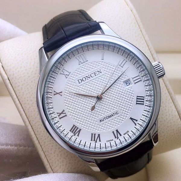 

leisure doncen factory calendar automatic live mechanical watch leather men's watch, Slivery;brown