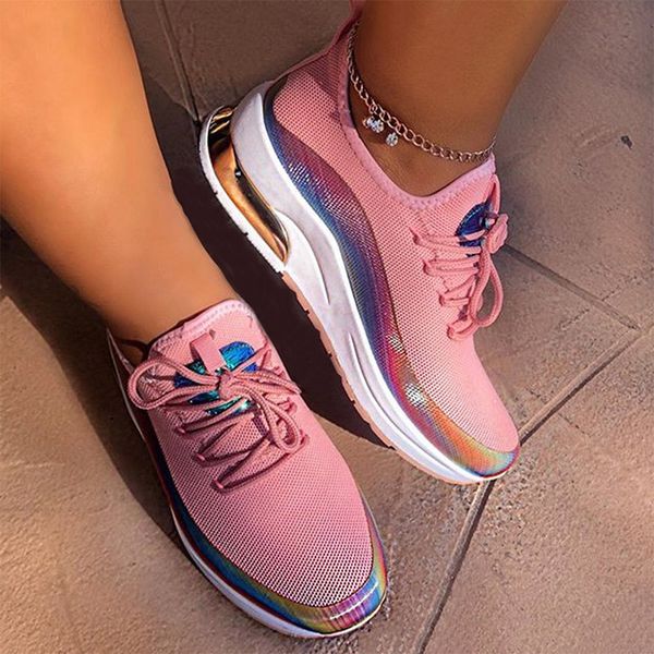 

2021 new sneakers women flat mesh lace up fashion vulcanized ladies outdoor zapatos de mujer shoes plus size 1 bl14, Black