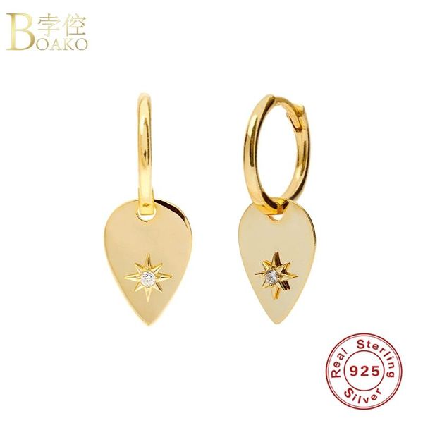

hoop & huggie boako 925 sterling silver earrings for women 2021 star pendiente piercing ohrringe cz aretes luxury fine jewelry gifts, Golden;silver
