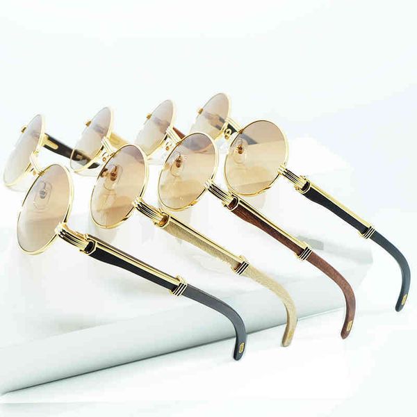 

2022 factory wholesale model round men luxury sun glasses driving shade eyewear mens en white red wood glass sunglasses, White;black