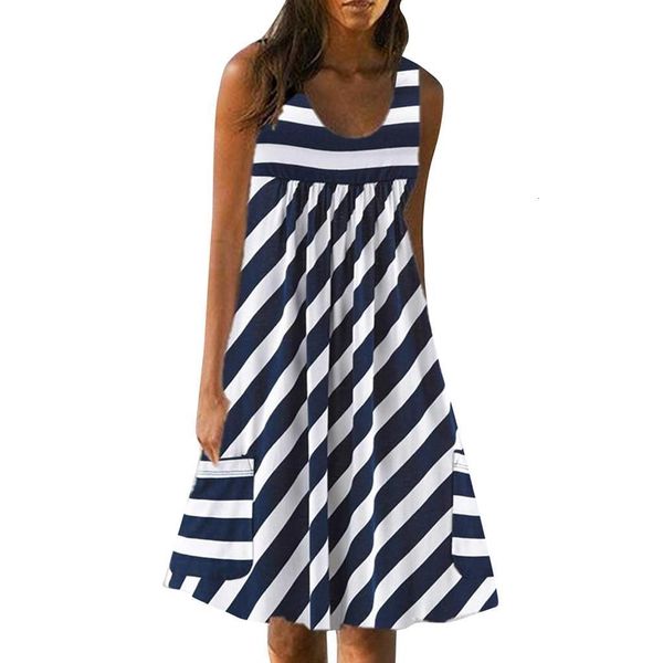 

dress women striped beach casual sleeveless pockets fit and flare black dignified noble popular short dress summer, Black;gray