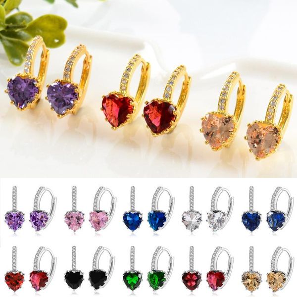 

h:hyde romantic heart crystal loop lever back earring austrian cubic zircon colorful cute hoop jewelry women fashion pulseira, Golden;silver