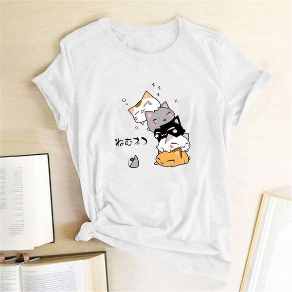 

sleeping cats printed t-shirts women clothing summer cute shirts women fashion graphic t shirts anime kawaii shirt harajuku, White