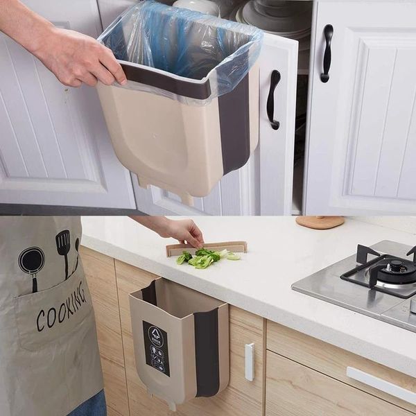 

folding waste bin kitchen garbage bin car trash can wall mounted garbage trash bags holder collapsible toilet storage bucket wmtpfv
