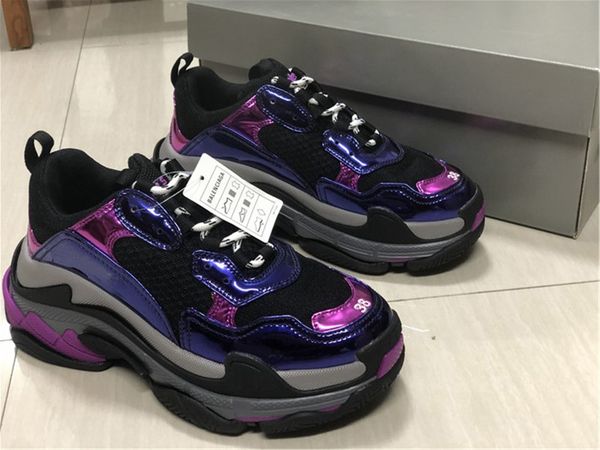 

2021 designer triple s clear bubble midsole men women patent leather black purple triple-s casual shoes sneakers increasing leather 35-45