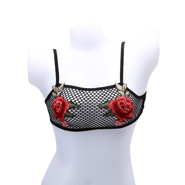 

women's bra rose embroidered crop beach swimwear bralette unpadded bra, Red;black