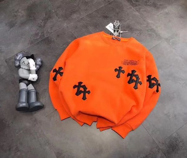 

autumn and winter new ch crosin violence orange pu cross embroidered sweater 20fw men's and women's loose fashion, Black