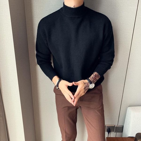 

men's sweaters men's sweater 2021 autumn slim solid color medium neck long sleeve loose casual personality youth wear1, White;black