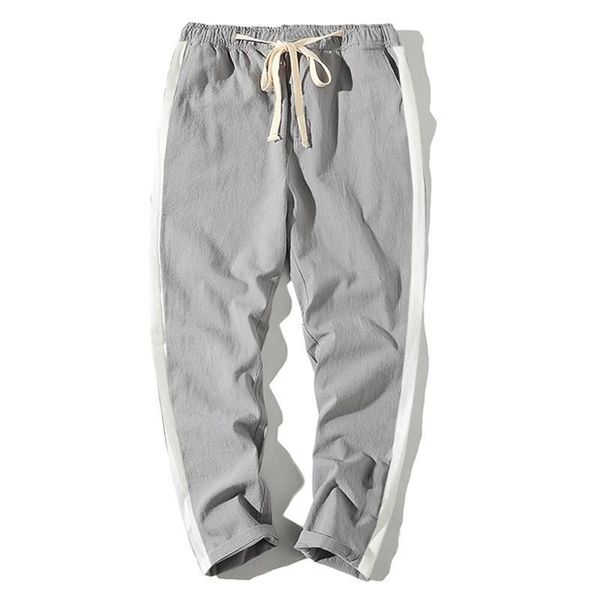 

men's summer casual joggers harem pants natural cotton linen trousers solid white elastic waist ankle-length man's pants y2155, Black