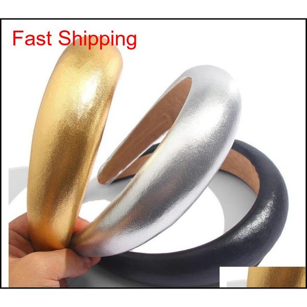 

dhl american fashion glossy bright leather headband thickened sponge hair hoop big brand 4cm wide-brimmed leath qylwrv bdefashion, Silver