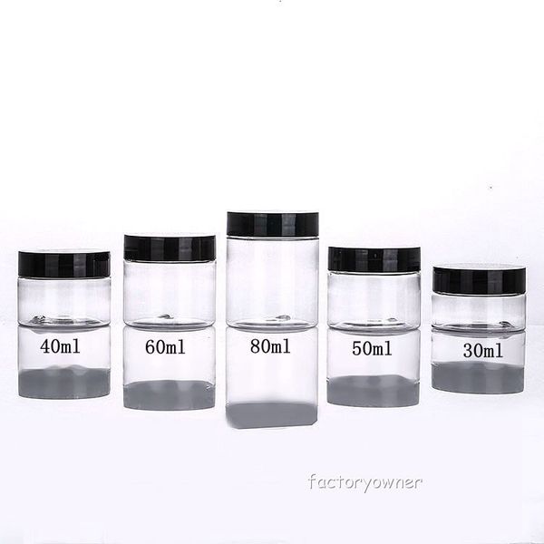 

30 80ml 40 jars 50 60 lid transparent pet plastic storage boxes containers cans round bottle with plastic/aluminum lids
