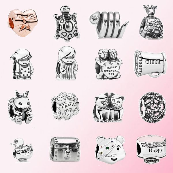

fahmi popular 925 silver snake duck easter bunny rabbit love kittens charm fit diy bracelet original jewelry for women, Bronze;silver