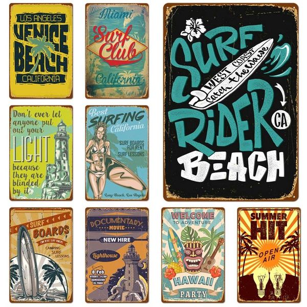 

2020 hello summer vintage wall decoration life is good at beach metal art poster bar pub cafe retro plate seafood tin signs ing