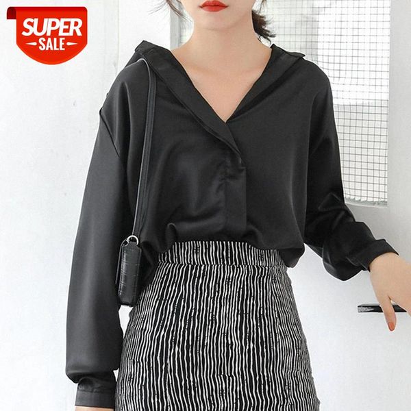 

autumn long sleeve blouses women casual solid v-neck cardigan vintage blouse women 2021 loose button up shirt 7977 #0u7f, White