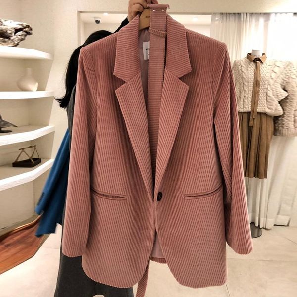 

women's suits & blazers [ewq] autumn winter female turn-down collar long-sleeved blazer coat single buttoon loose corduroy minimalist s, White;black