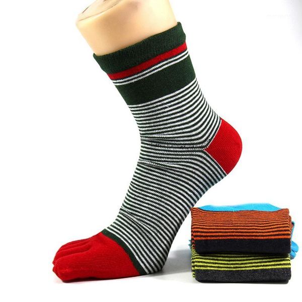 

men socks cotton five fingers toe socks colorful stripe autumn winter crew sock breathable long size 39-441, Black