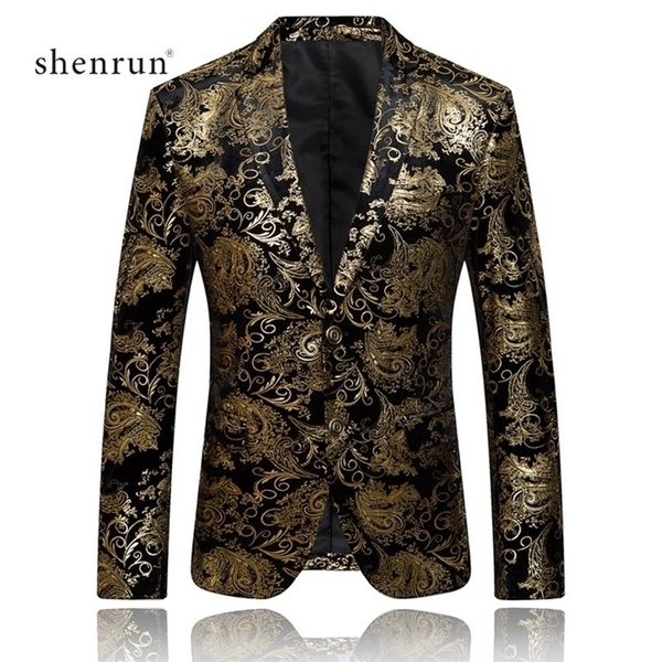 Shenrun Männer Blazer Gold Silber Blumenmuster Samt Jacken Slim Fit Männliche Anzug Jacke Hochzeit Bankett Party Prom Bühne Kostüm 201106