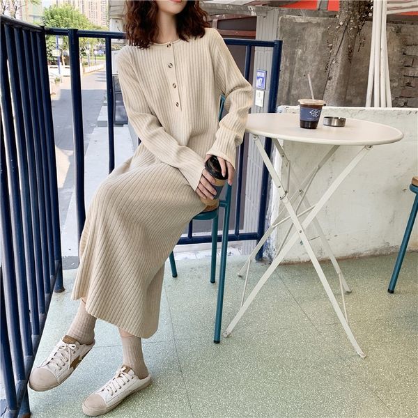 

pregnant women's knitted loose cover belly large elastic straight tube wool round neck autumn winter bottom skirt nursing dress, White