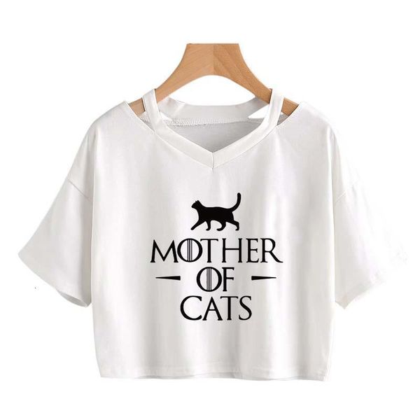 

2020 casual t-shirts mother of cats harajuku tees tshirts women crop short sleeved plus size female letters printing, White