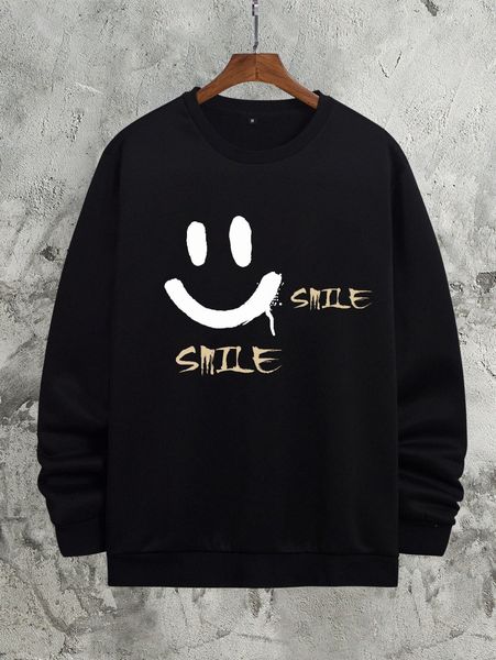 

men expression & letter graphic thermal pullover a95t#, Black