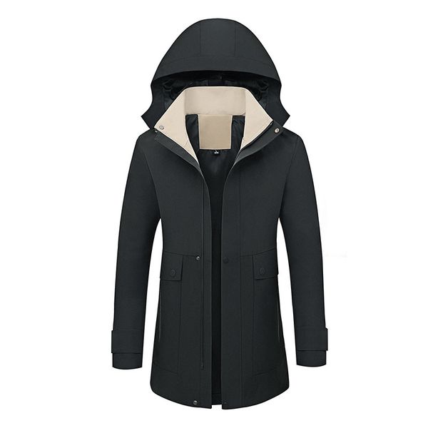 

mid long windbreaker new business casual men's hooded overcoat in autumn 2020, Tan;black