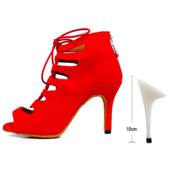 

2021 new woman flannel latin black red soft bottom ballroom latino shoes for party high heel ankle dance sandals bsqw