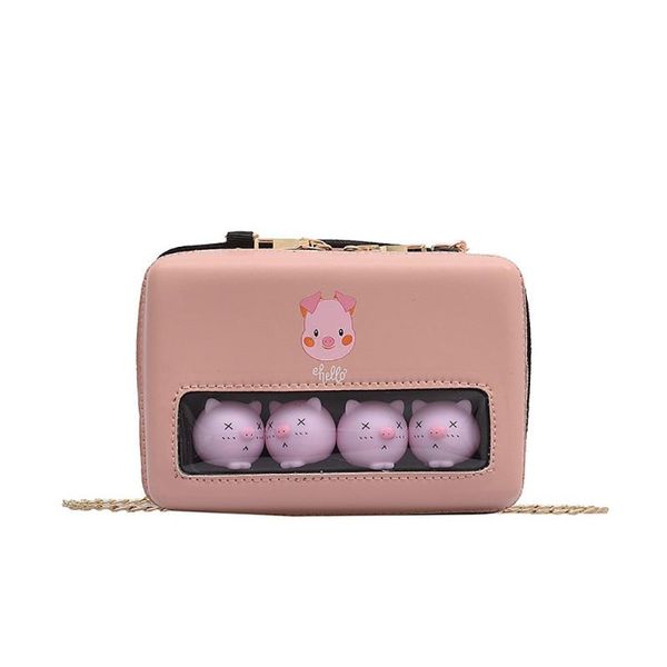 Persönlichkeit Schwein transparent Kette Messengerbeutel Frauen klare Gelee Schulter kleiner Flapp Ladies Crossbody Tasche für Mädchen #T2G