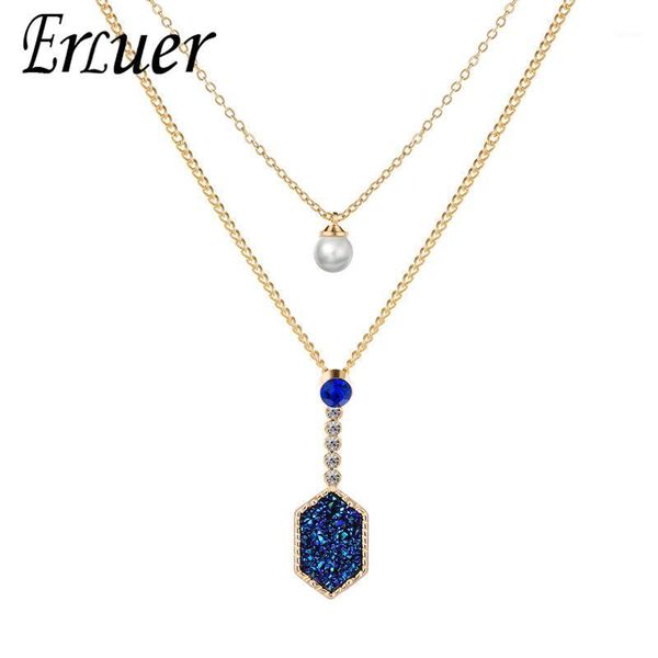 

ladies rose gold double pendant necklace multicolor clustered hexagonal pendant necklace christmas gift ornaments1, Silver