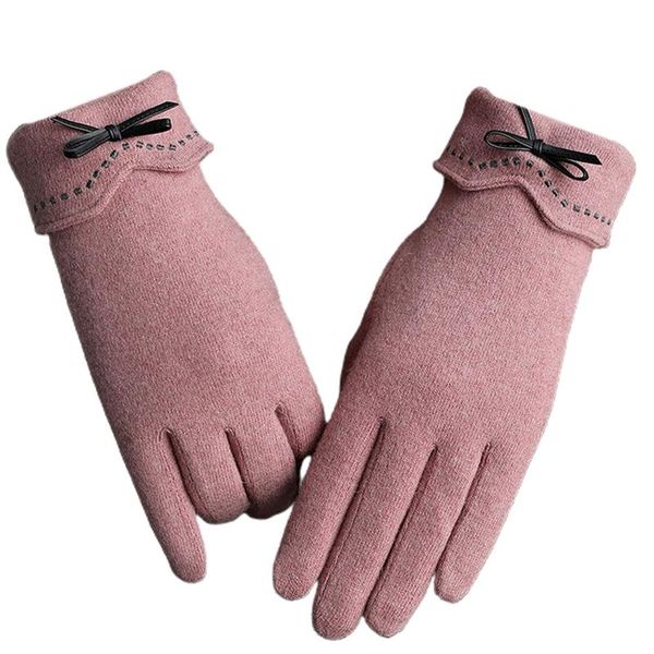 

women winter warm touch screen gloves faux wool cute bowknot plush lined mittens 649c, Blue;gray