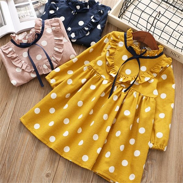 0-6 anni ragazza vestito primavera cartone animato casual maniche lunghe Dot bambini bambini ragazze abbigliamento abito da principessa rosa giallo blu LJ200923