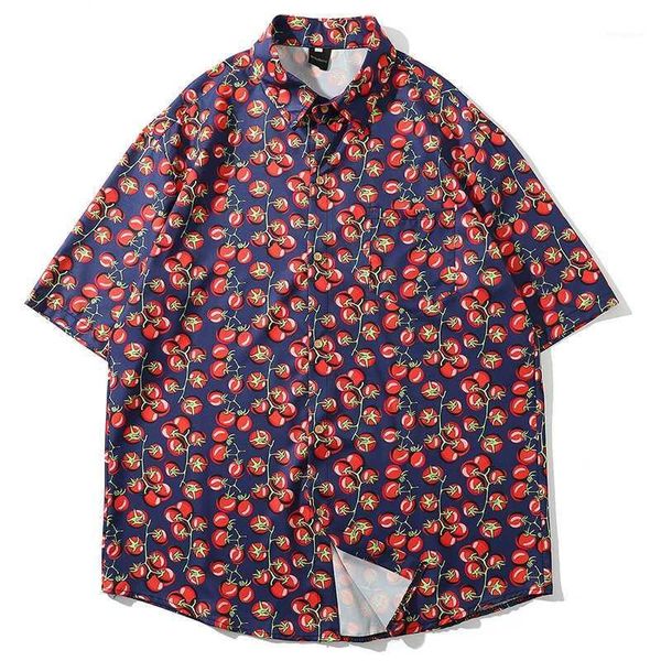

men's shirt short sleeve tropical hawaiian vacation style fruit cherry tomatoes shirt stylish beach mens shirts1, White;black