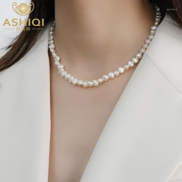 

ashiqi natural freshwater pearl baroque necklace 925 sterling silver pearl necklace wedding jewelry women1