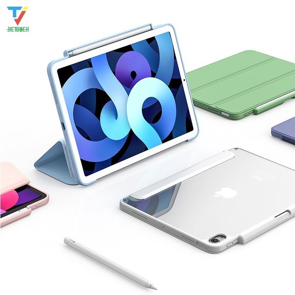

10pcs/lot cover for ipad air4 transparent back cover pencil holder case for ipad air 4 2020 10.9 inch slim silicone foldable stand smart