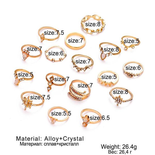 

vienkim boho vintage gold star knuckle rings for women boho crystal star crescent geometric female finger rings set jewelry sqcvtj, Golden;silver