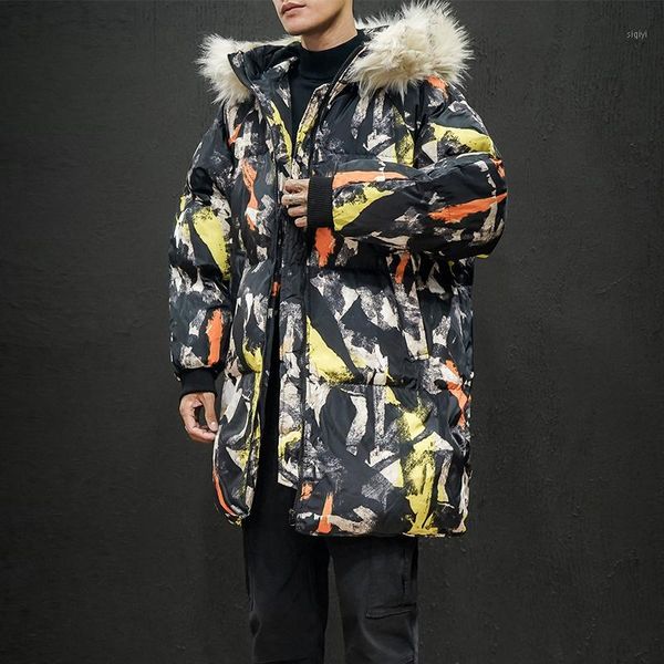 

winter jacket men and coat peffer parka men clothes for long camouflage fur collar detachable hooded thick warm m-5xl1, Black
